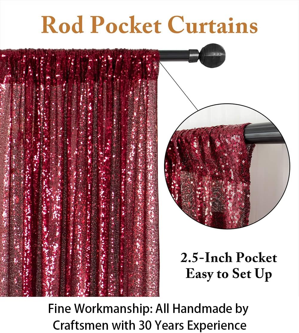 ShinyBeauty Burgundy Sequin Wedding Backdrop - 2 Panel, 5FT x 10FT Glitter Shimmer Curtains