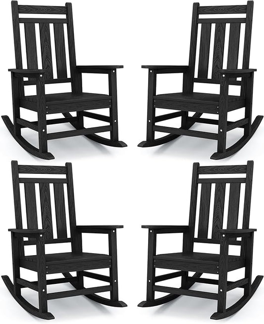 KINGYES Oversized Outdoor Rocking Chair Set of 4, All-Weather Patio Rocking by KINGYES