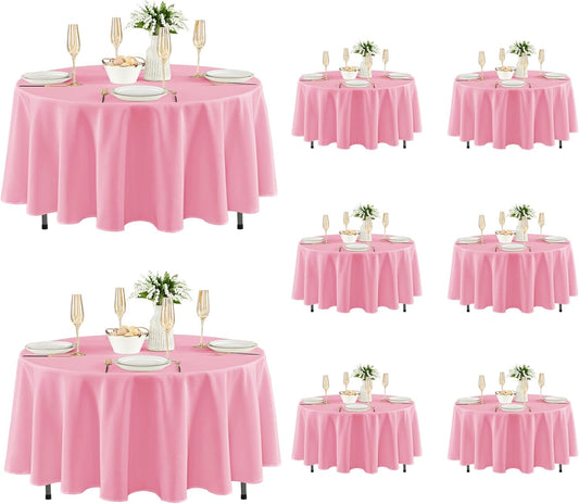 Fitable 8 Pack Round Tablecloths: Stain Resistant Wrinkle Free Circle Table Clothes, Washable Reusable Polyester Table Covers for Wedding Party Birthday Banquet Reception(Pink, 84 Inch)