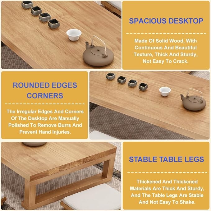 Japanese Style Vintage Rectangular Tea Table Low Floor Table - Image 4