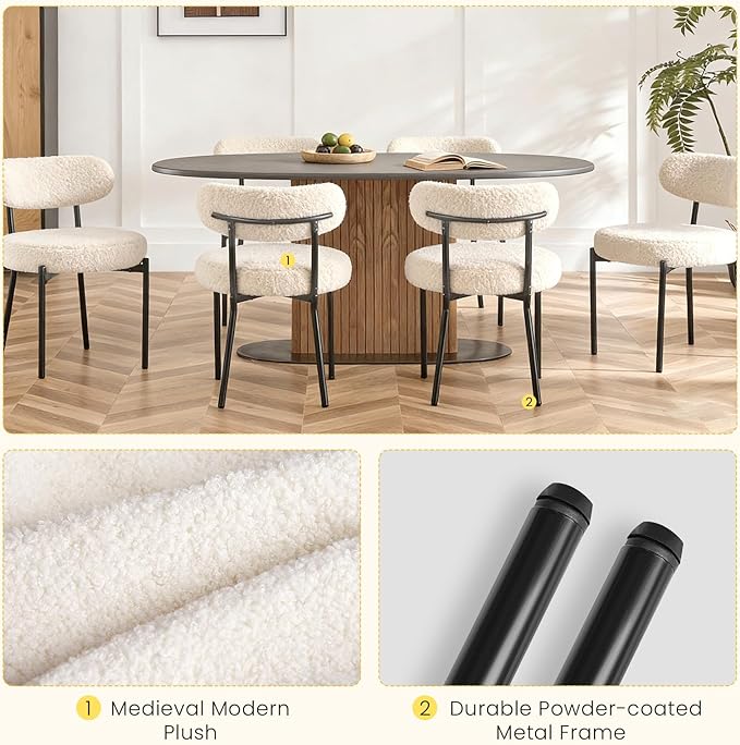 DUMOS Dining Chairs Set of 6, Mid Century Modern Chair Round Upholstered Curved - Image 3