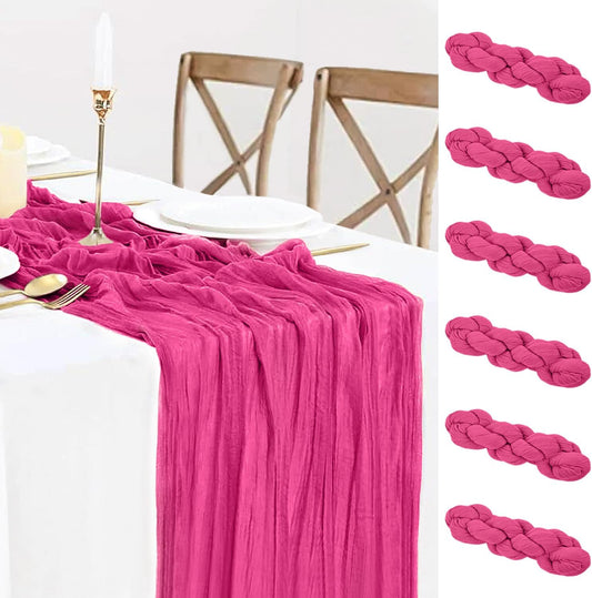 6 Pack Hot Pink Cheesecloth Table Runner Summer Sheer Fuschia Cheese Cloth Table Runner Boho Gauze 120 Inches Summer Table Decorations for Weddings Bridal Baby Shower Birthday Parties