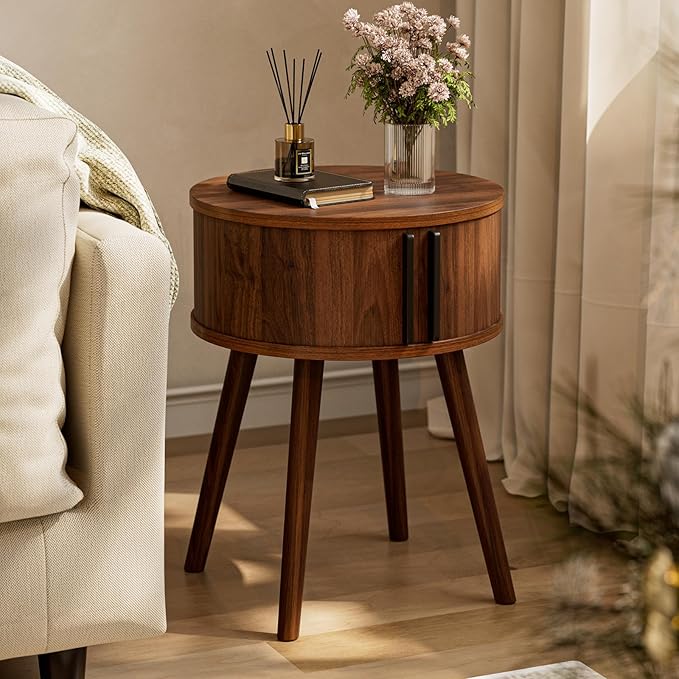 ZttRiee Side Table with Sliding Door & Cabinet, End Table by ZttRiee