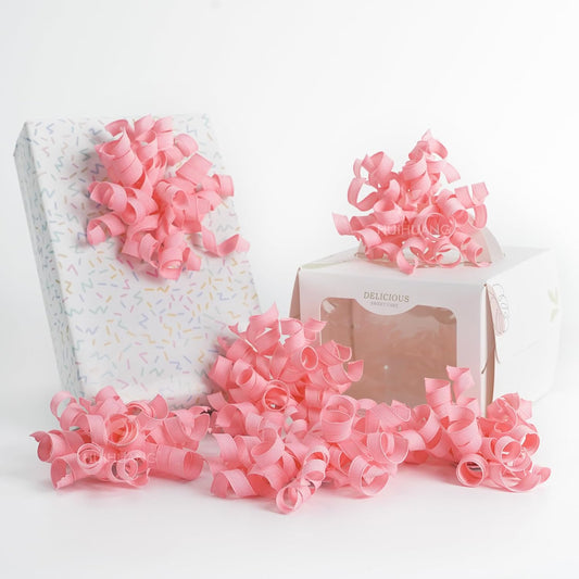 HUIHUANG Pink Bows for Gift Wrapping, Pink Curly Ribbon Bows Self Adhesive Burst Gift Bow for Presents, Wine Bottle, Treat Bags, Wrap Accessories, Bridal Shower Wedding Party Favor - 6 Counts