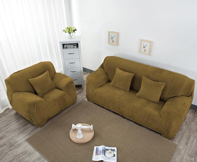 vctops 1-Piece Velvet Plush Stretch Sofa Slipcover - Image 3