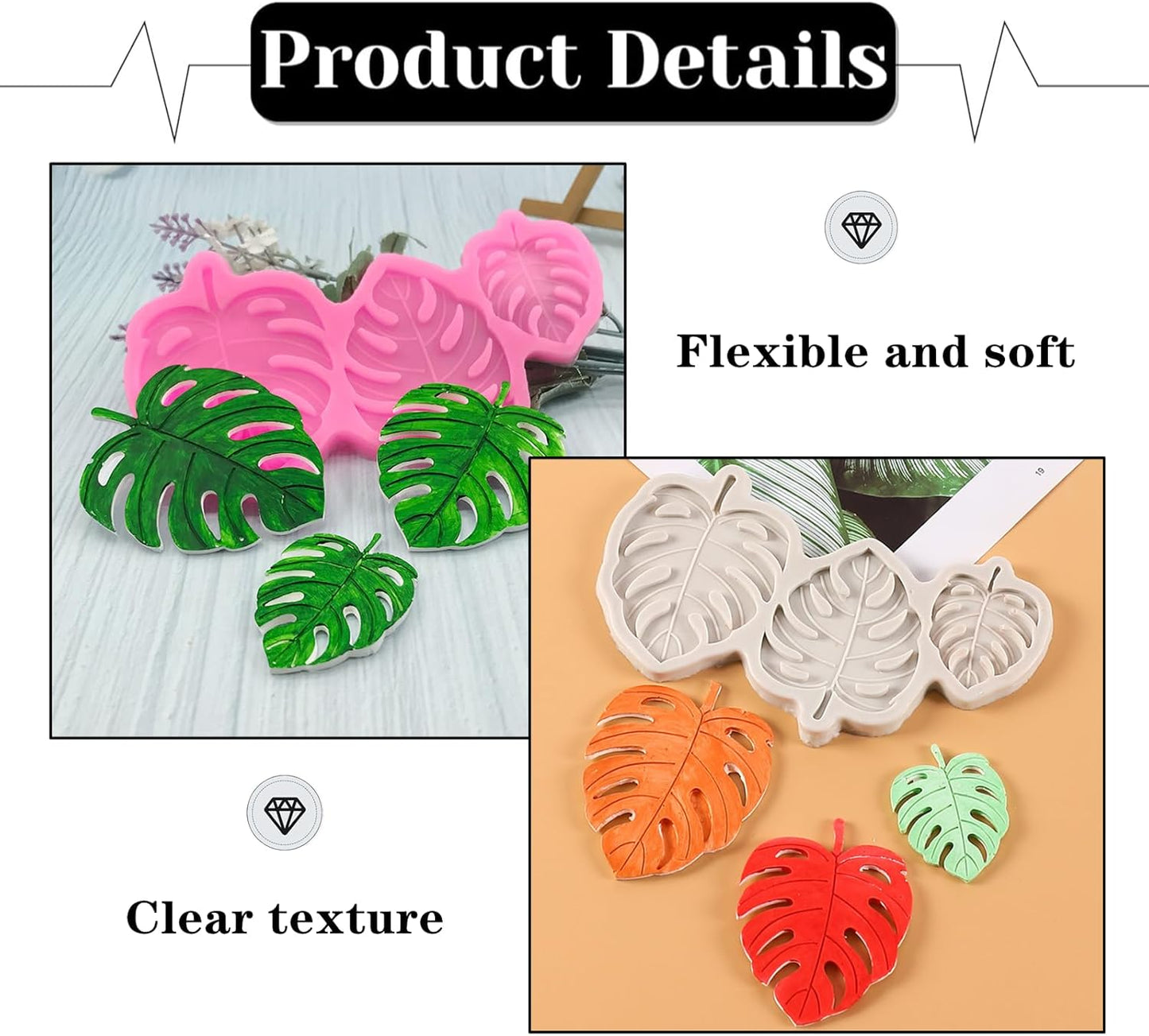 2 Pcs Tropical Leaf Molds Universal Silicone Leaf Fondant Molds for Cookie Chocolate, Kitchen Tools