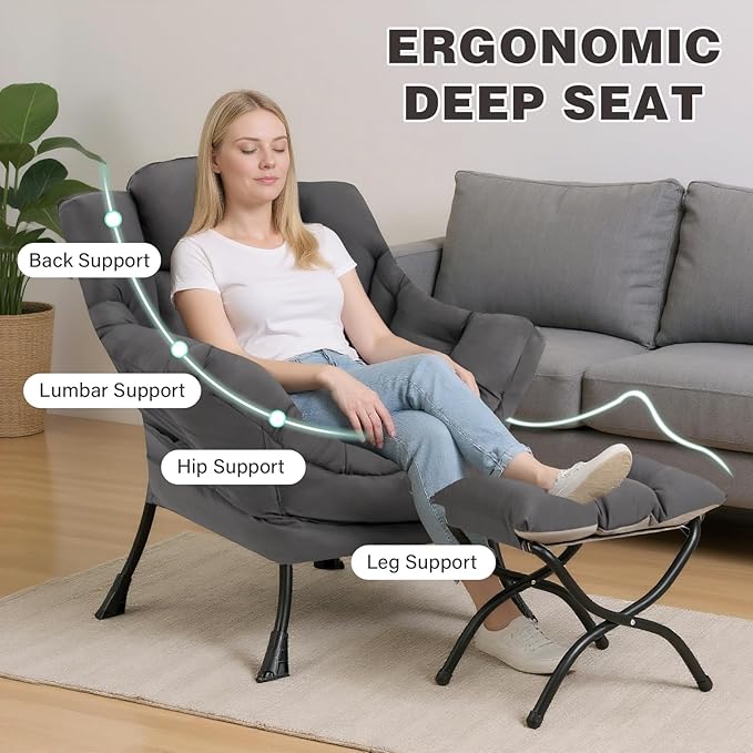 Lazy Chair with Ottoman, Modern Accent Chair Contemporary Sofa Chair with - Image 4