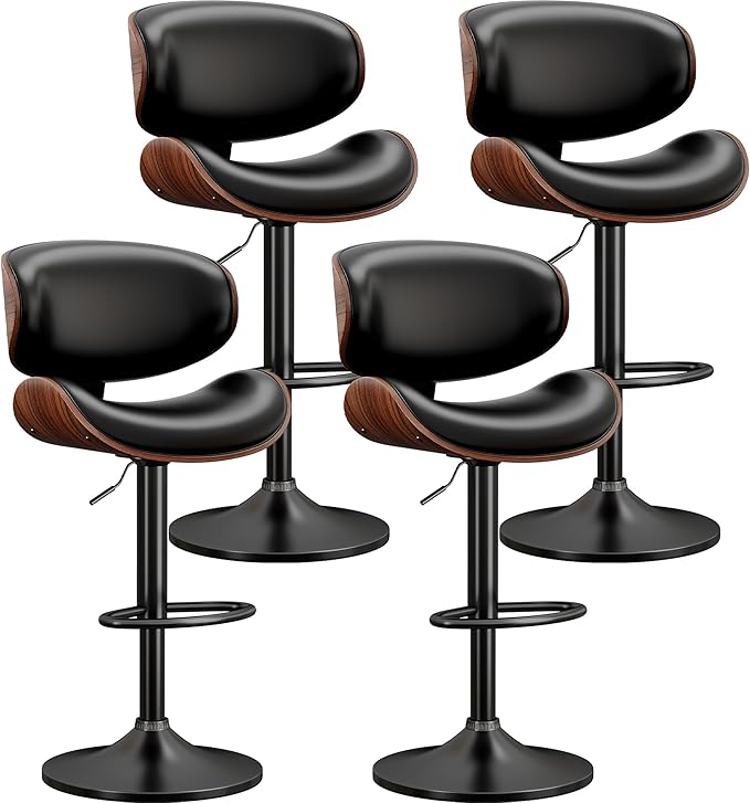YaFiti Bar Stools Set of 4, Bentwood Adjustable Height Swivel Bar Stools by YaFiti