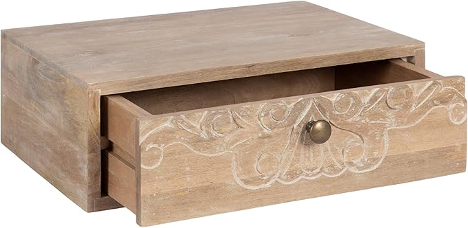 Kate and Laurel Mirza Transitional Carved Wood Floating Side Table, Natural Wood - Image 6
