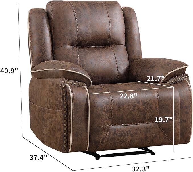 EBELLO Faux Leather Manual Recliner Chair, 1 Seater Reclining Sofa Chair - Image 2