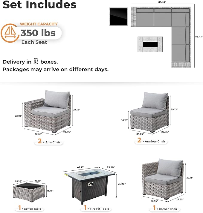 ovios 7 Pieces Patio Furniture Set, Outdoor Wicker Sectional Sofa - Image 8