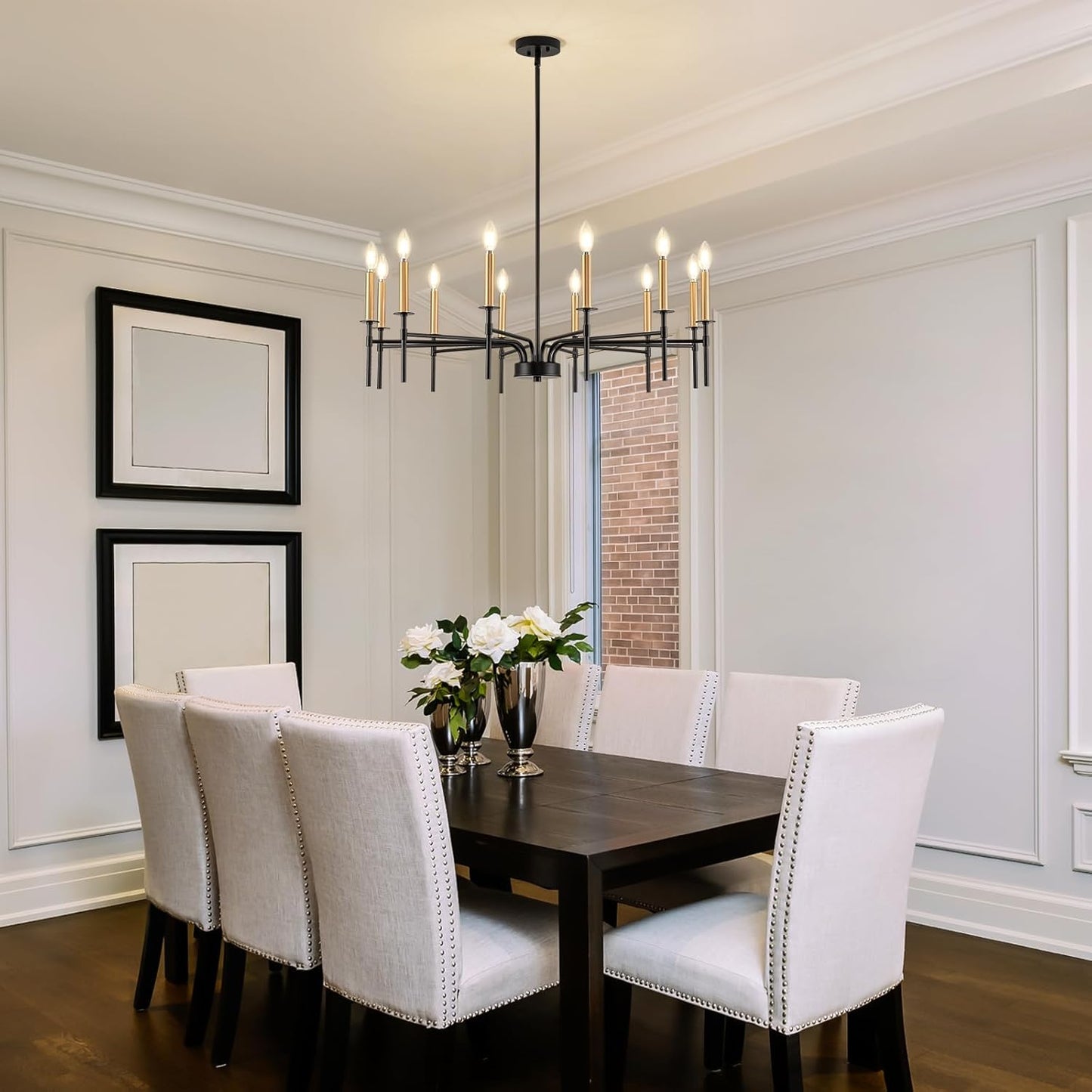 12 Light Modern Farmhouse Black and Gold Chandeliers for Dining Room Light Fixture, Metal Candle Chandelier Lighting Fixtures for Living Room Stair Foyer Entryway Bedroom Kitchen