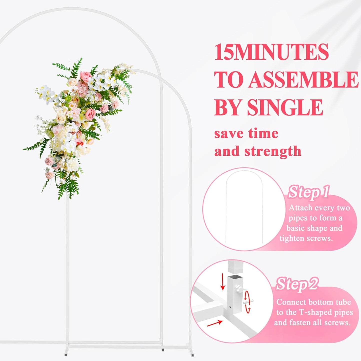 Wokceer Wedding Arch Stand 7.2FT, 6FT White Metal Arch Backdrop Stand Set of 2 for Birthday Party Wedding Ceremony Baby Shower Graduation Decoration