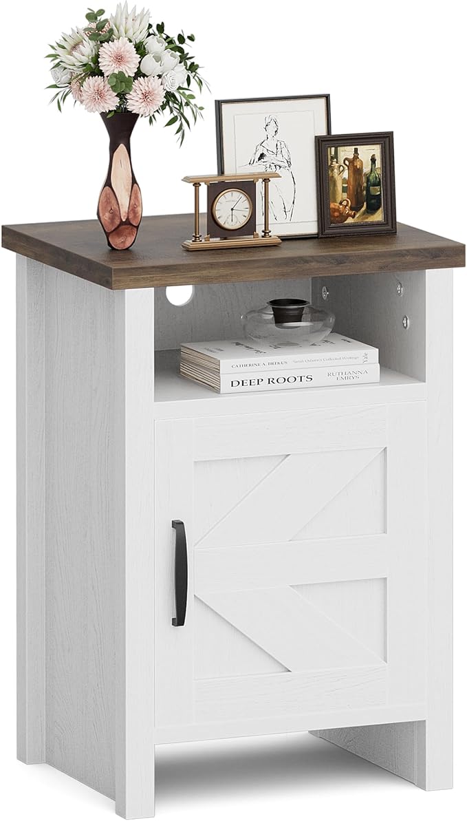 JUMMICO Farmhouse Nightstand, Modern Bedside Table by JUMMICO