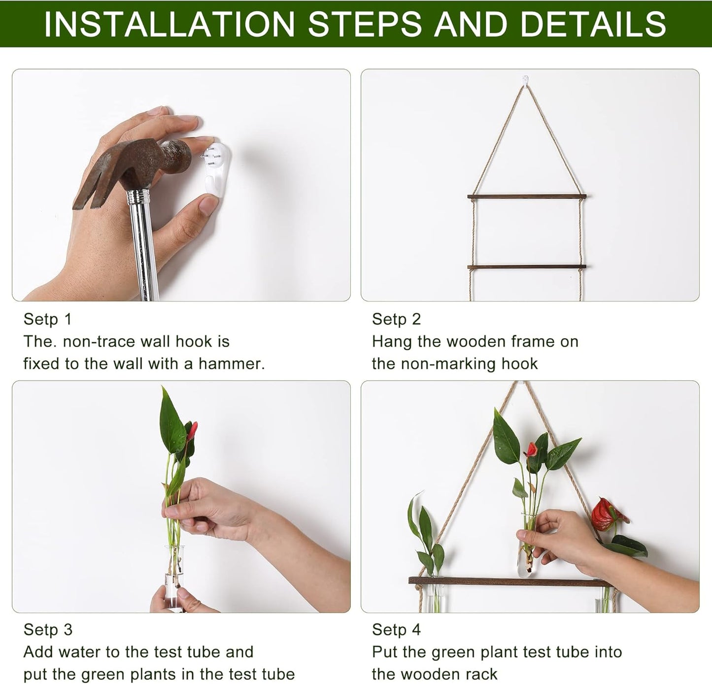 YIBOT Propagation Stations,3 Tiered Wall Hanging Terrarium with Wooden Stand,Mini Glass Test Tubes Vase,Propagation Tubes for Hydroponic Cutting Home Garden Office Decor Plant Lover Gift