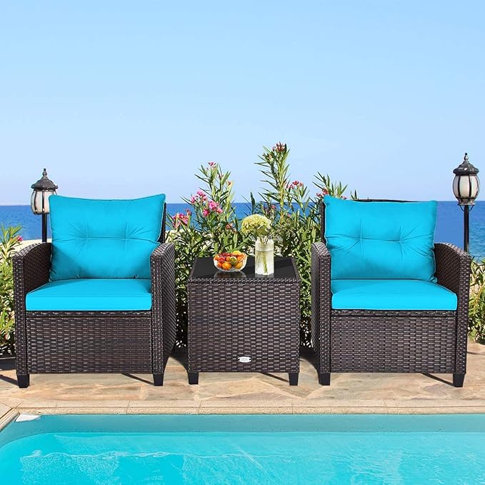 HAPPYGRILL 3 Pieces Patio Conversation Set, Outdoor Furniture Set PE Rattan - Image 2