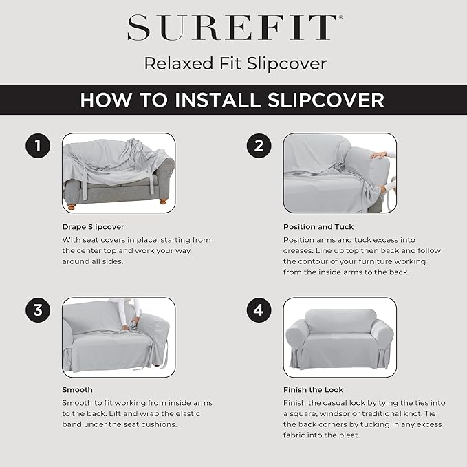 SureFit Cotton Duck Armchair Box Cushion One Piece Slipcover, Chair Cover - Image 4