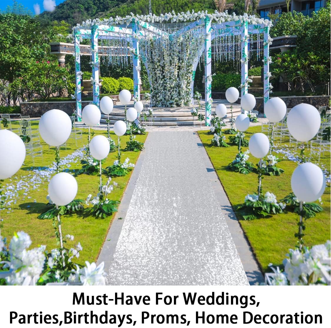 ShinyBeauty Silver Glitter Carpet Runner - 2FTx15FT for Weddings, Parties, and Special Events