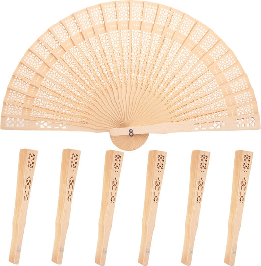 JOHOUSE Decorative Hand Fan Foldable, 6 Packs Folding Wooden Vintage Sandalwood Hollow Carved Fans Handheld Chinese and Japanese Style Crafts for Gifts, Photography Props, Home Decor