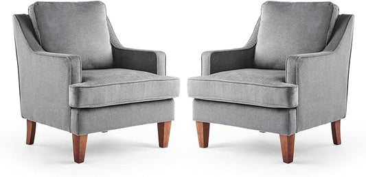 VINGLI Grey Accent Chairs Set of 2, Mid Century Modern Chairs, Upholstered by VINGLI