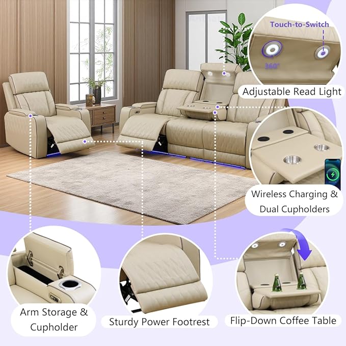 Power Leather Recliner Sofa Chair, Living Room Furniture Sets, Breathing - Image 5
