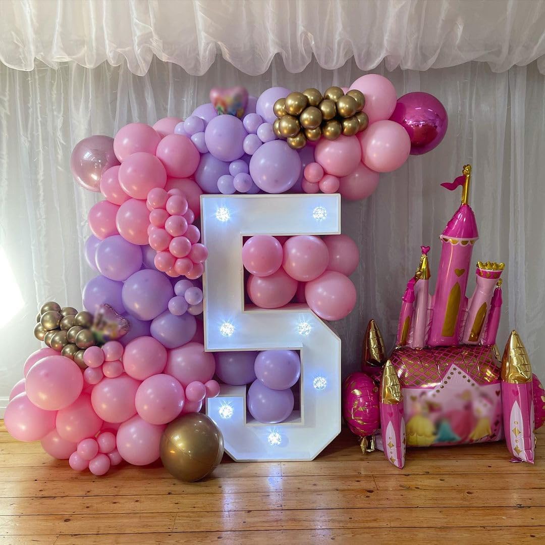 Pink and Purple Balloons Kit, 50PCS 12 Inch Purple Pink White Latex Balloon Birthday Balloons with Pink Purple Balloon Ribbons for Birthday Party Decorations