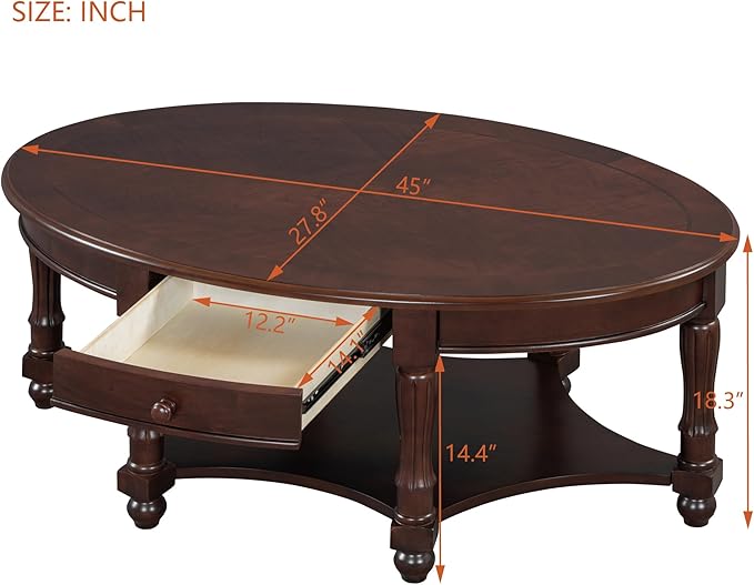 Merax 45" Vintage Oval Rubber Wood Coffee Table - Image 2