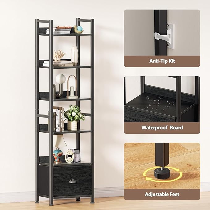 Furologee Book Shelf Set of 2, 6 Tier Tall Shelf - Image 4