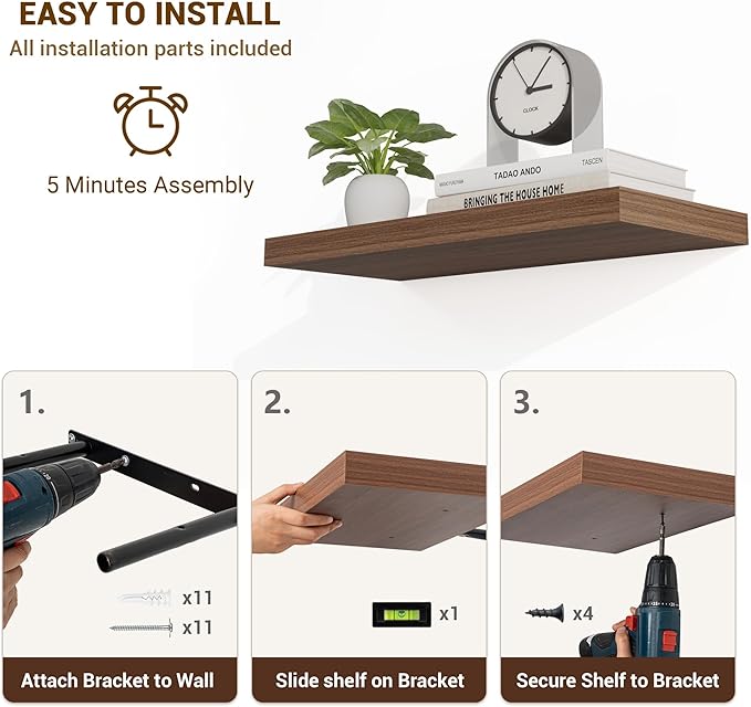 Acovy 48 Inch Floating Shelves, Wooden Shelves - Image 6