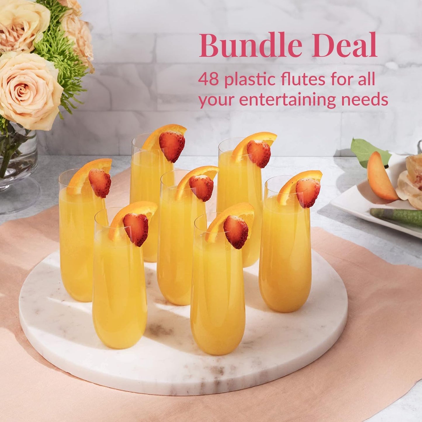 Prestee 48 Pack Plastic Champagne Flutes 9 oz - Stemless Disposable Champagne Flutes for Cocktails Mimosa Bar and Party Supplies - Clear Shatterproof Plastic Wine Glasses for Wedding and Summer Party