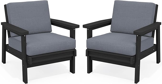 SERWALL HDPE Outdoor Furniture Set, 2 Piece All Weather Wood-Like Outdoor Sofa by SERWALL