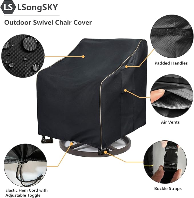 Outdoor Swivel Lounge Chair Cover 2 Pack, Waterproof Heavy Duty Patio Chair - Image 4