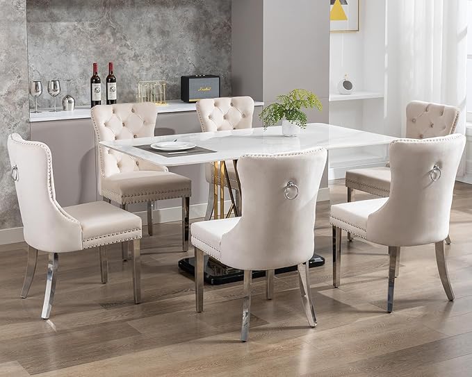 KCC Velvet Dining Chairs Set of 2, Upholstered High-end Tufted Dining Room Chair - Image 9