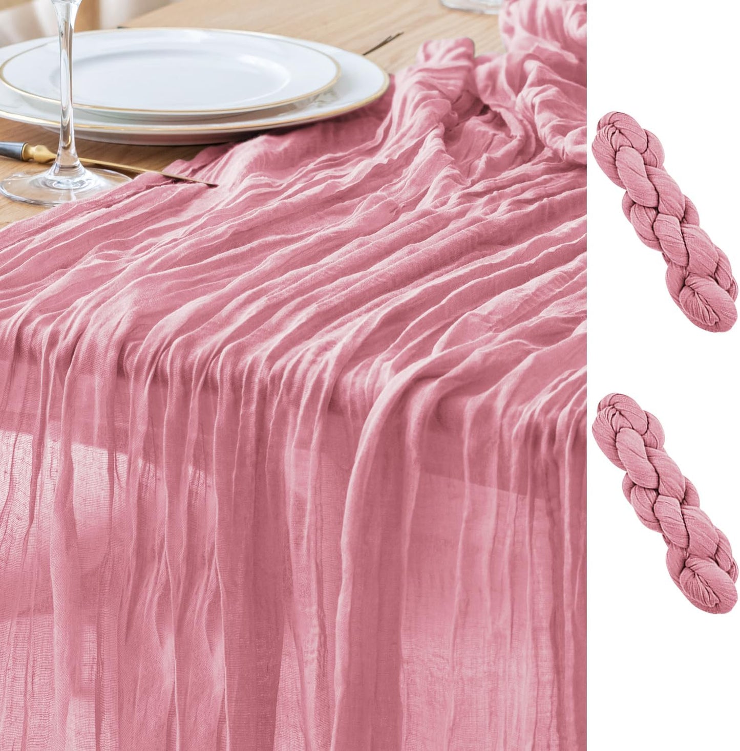 Asee'm 2pcs Cheesecloth Table Runner 120 Inches Long Pink Boho Gauze Cheese Cloth Runner 10FT Rustic Sheer Table Runners for Christmas Wedding Party Baby Shower Spring Easter Decoration