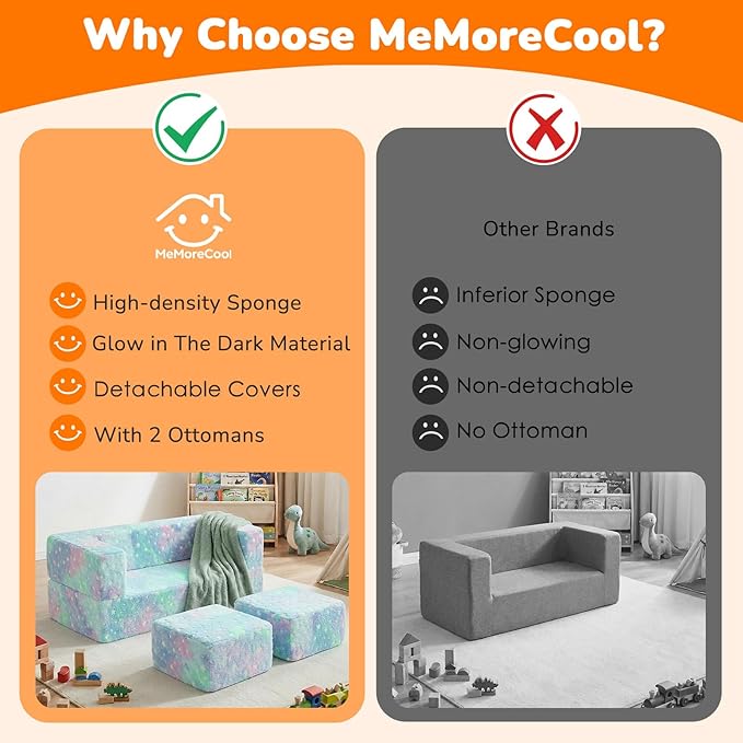 MeMoreCool Kids Sofa Couch, Glow in Dark Couch Sofa, Modular Convertible Kids - Image 8