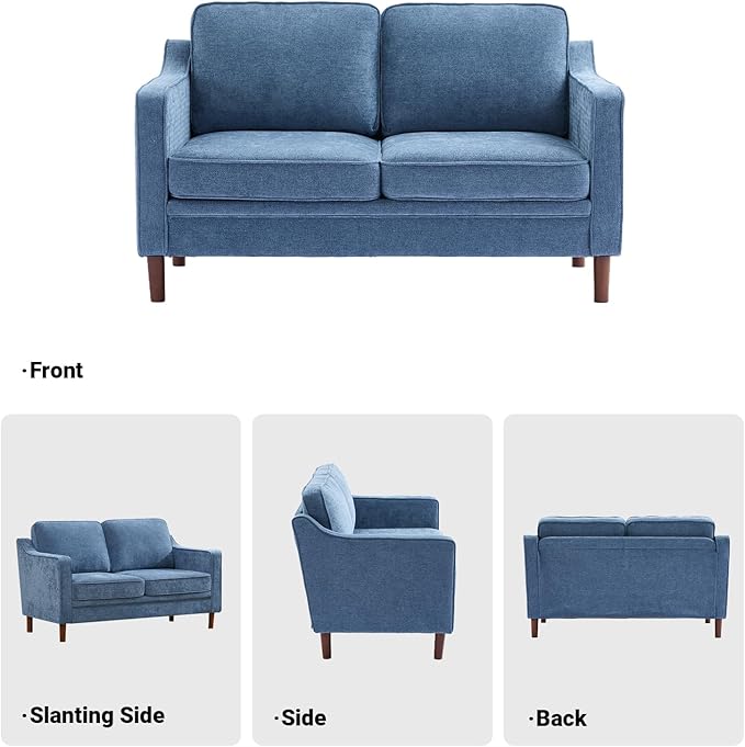 Kingfun 56" Chenille Sofa, Loveseat Couch, Mid Century Modern Love Seat Couches - Image 7