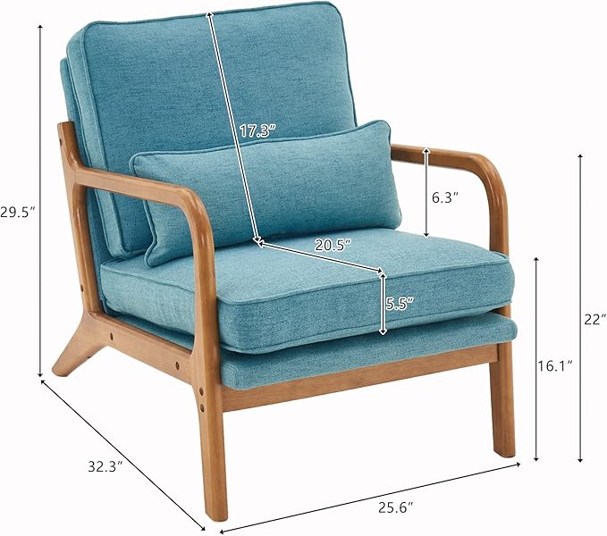 VINGLI Cozy Living Room Chairs, Linen Teal Accent Chairs Set of 2, Wood Lounge - Image 2
