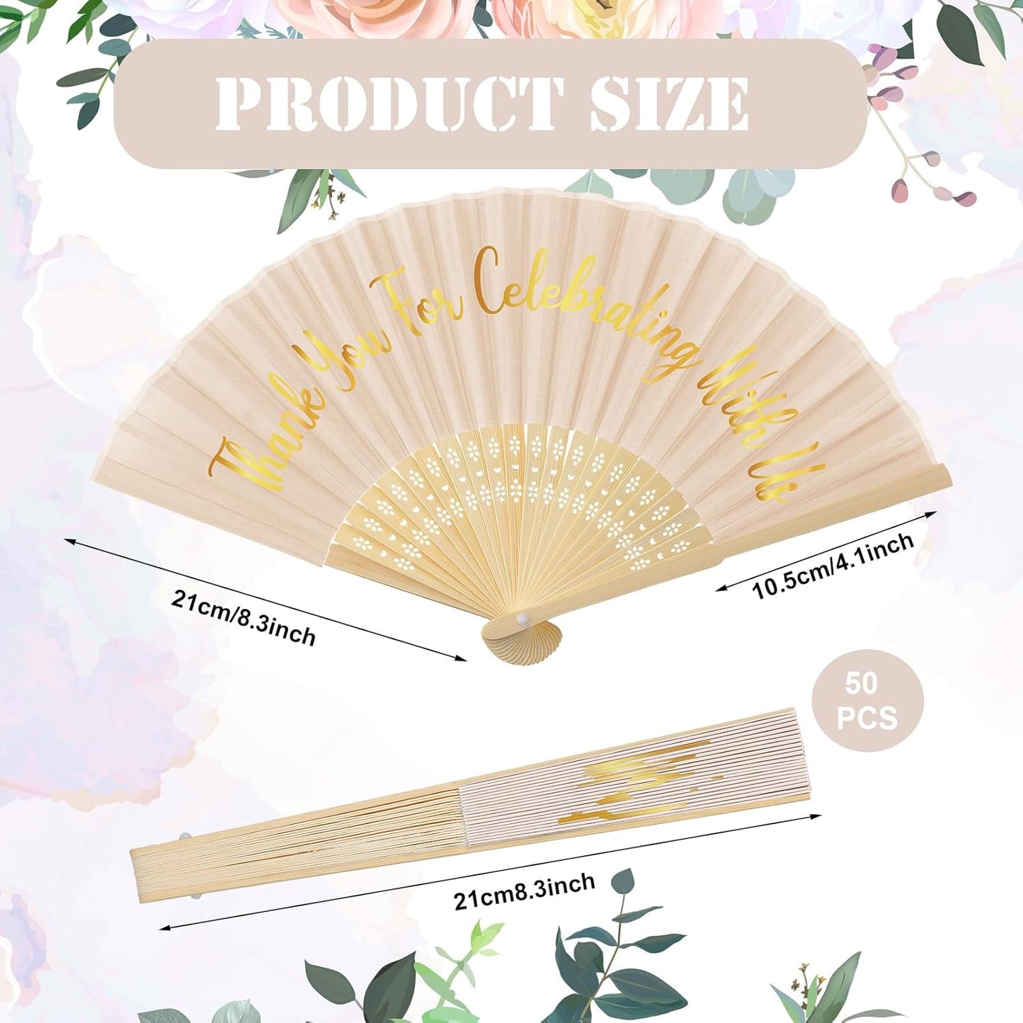 Jetec 50 Pcs Wedding Fans for Guests Bulk Silk Hand Fans Handheld Folded Thank You for Celebrating with Us Wedding Favors for Bridal Bridesmaid Baby Shower Dancing Party Church Gift(Ivory)