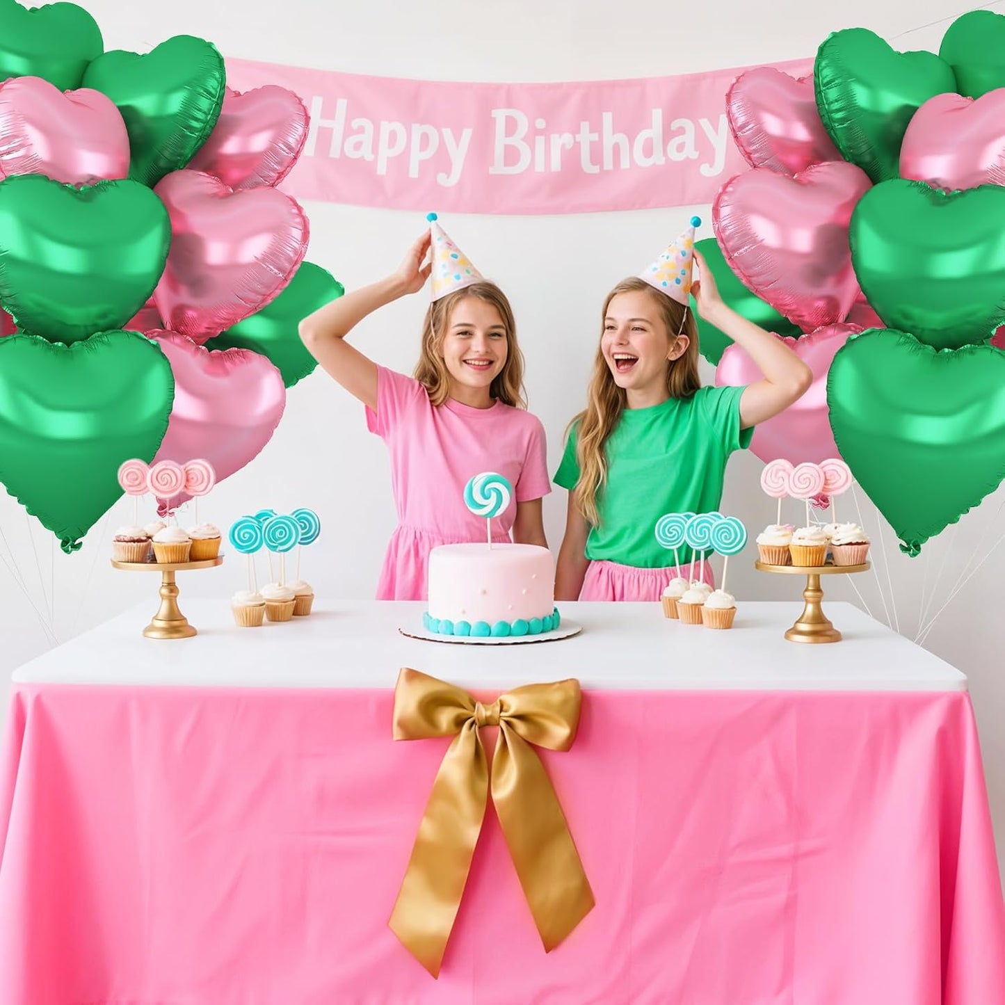 Pink Green Heart Balloons,12Pcs 18Inch Pink Green Heart Shaped Foil Helium Balloons for Witch Themed Birthday Baby Shower Witch Themed Birthday Anniversary Party Decorations