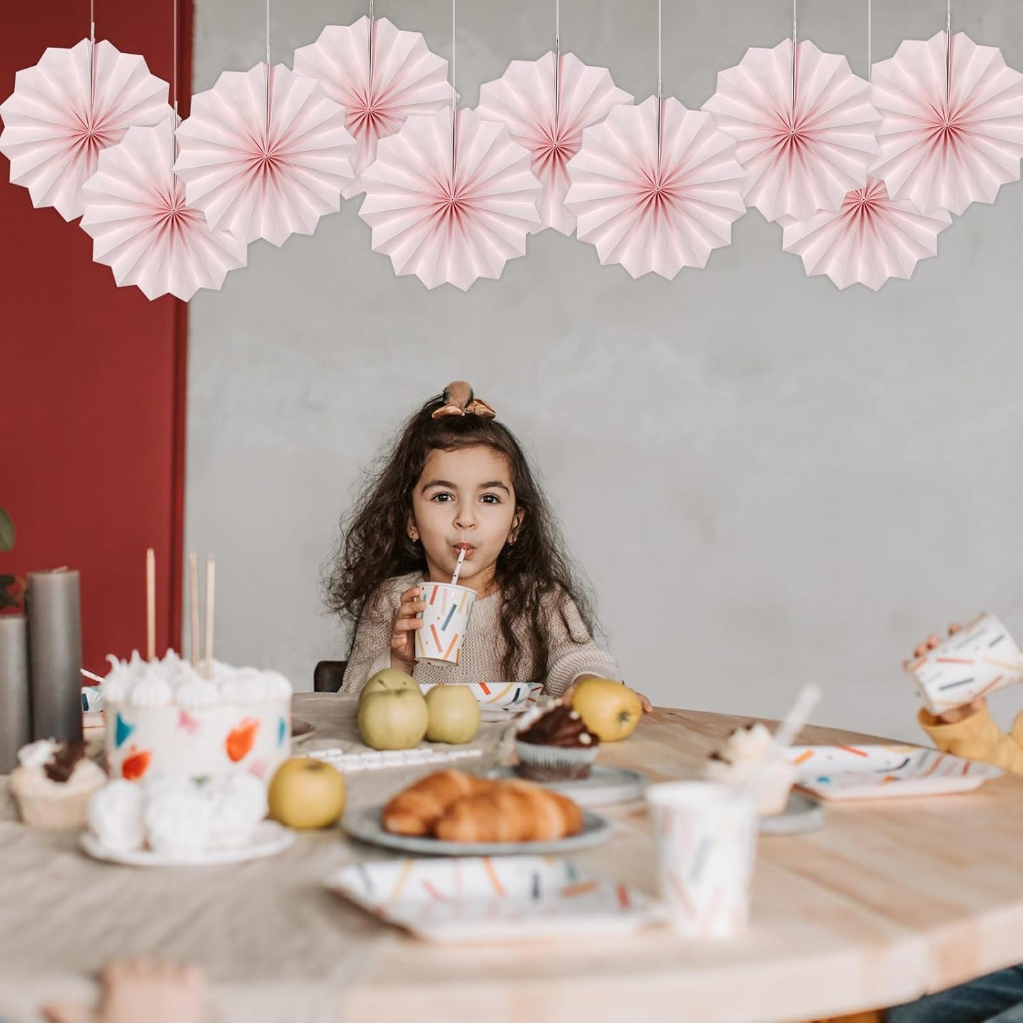 Pink Birthday Decorations,DIY Pink Paper Fans Hanging Decoration ,Party Supplies Party Fans 8in, Pink Christmas,Wedding Graduation Events Accessories 30 Color DIY Set (Baby Pink)