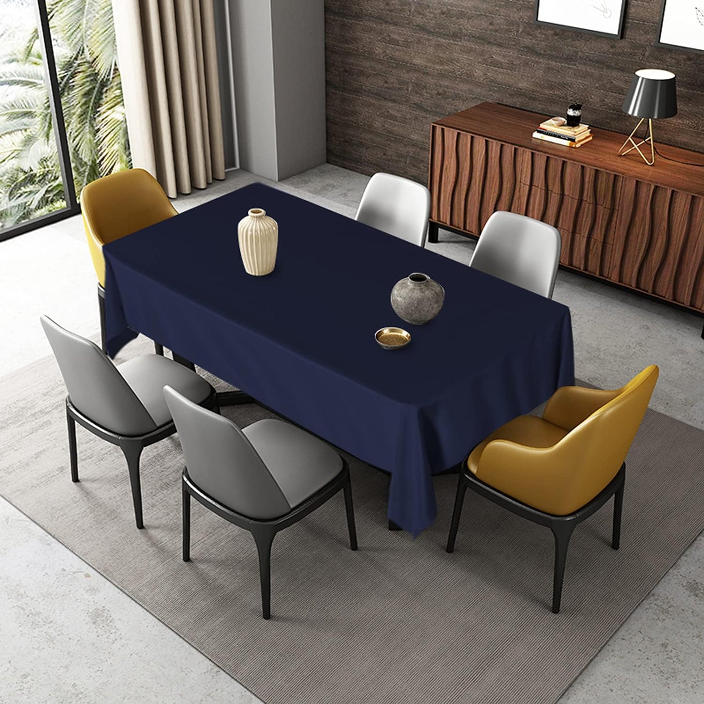 Fitable Rectangle Tablecloth Stain and Wrinkle Resistant Washable Polyester Table Cloth for Buffet Parties and Camping (60x102 inch, Navy Blue)