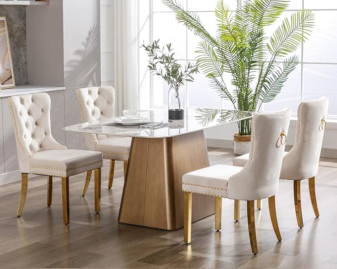 KCC Velvet Dining Chairs Set of 6, Upholstered High-end Tufted Dining Chair - Image 9