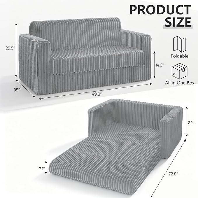 HABUTWAY 49.8" Loveseat Boneless Couch, 4-in-1 Convertible Sofa Bed, Plush Fur - Image 3
