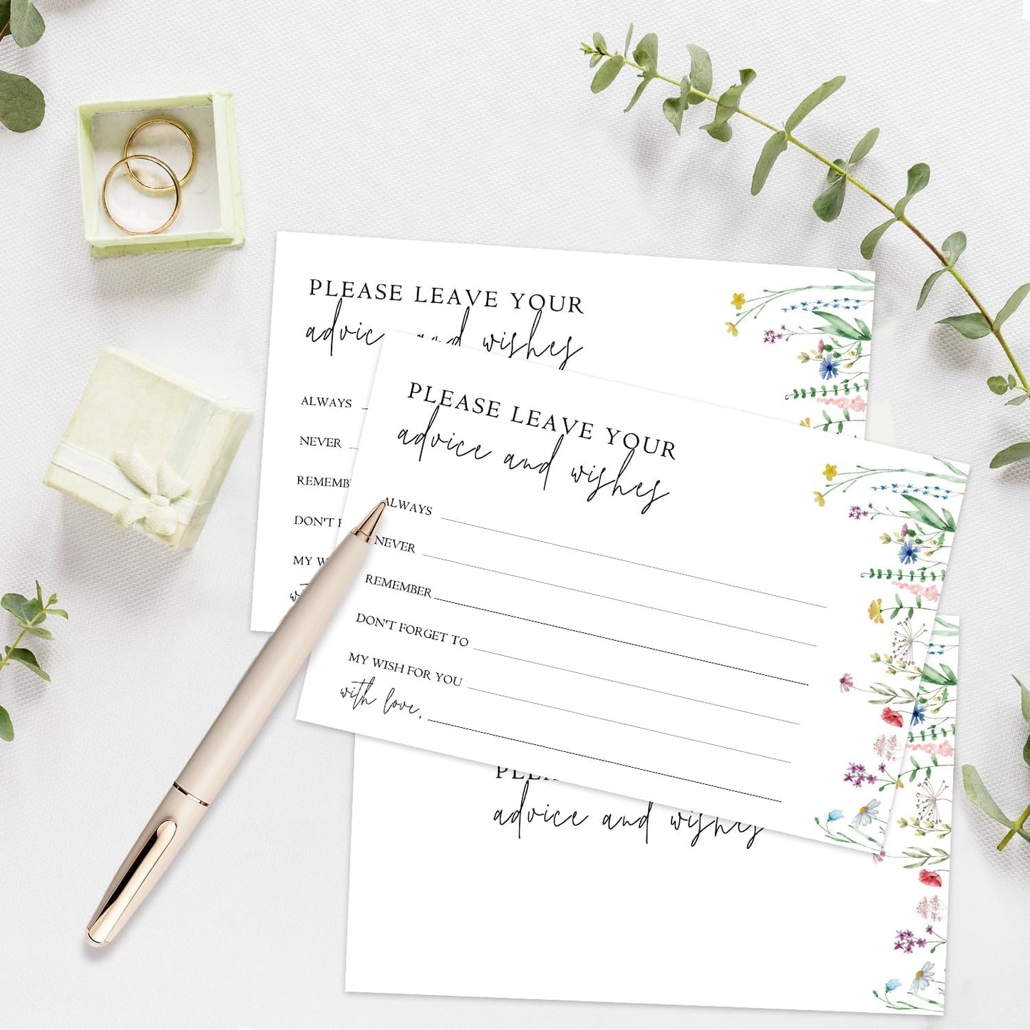 Wildflower Advice And Wishes Cards For The Mr And Mrs, Blank Well Wishes For Baby Shower, Bridal Shower And Graduation Party, Wedding Advice Cards 4x6, Pack of 25 -G15