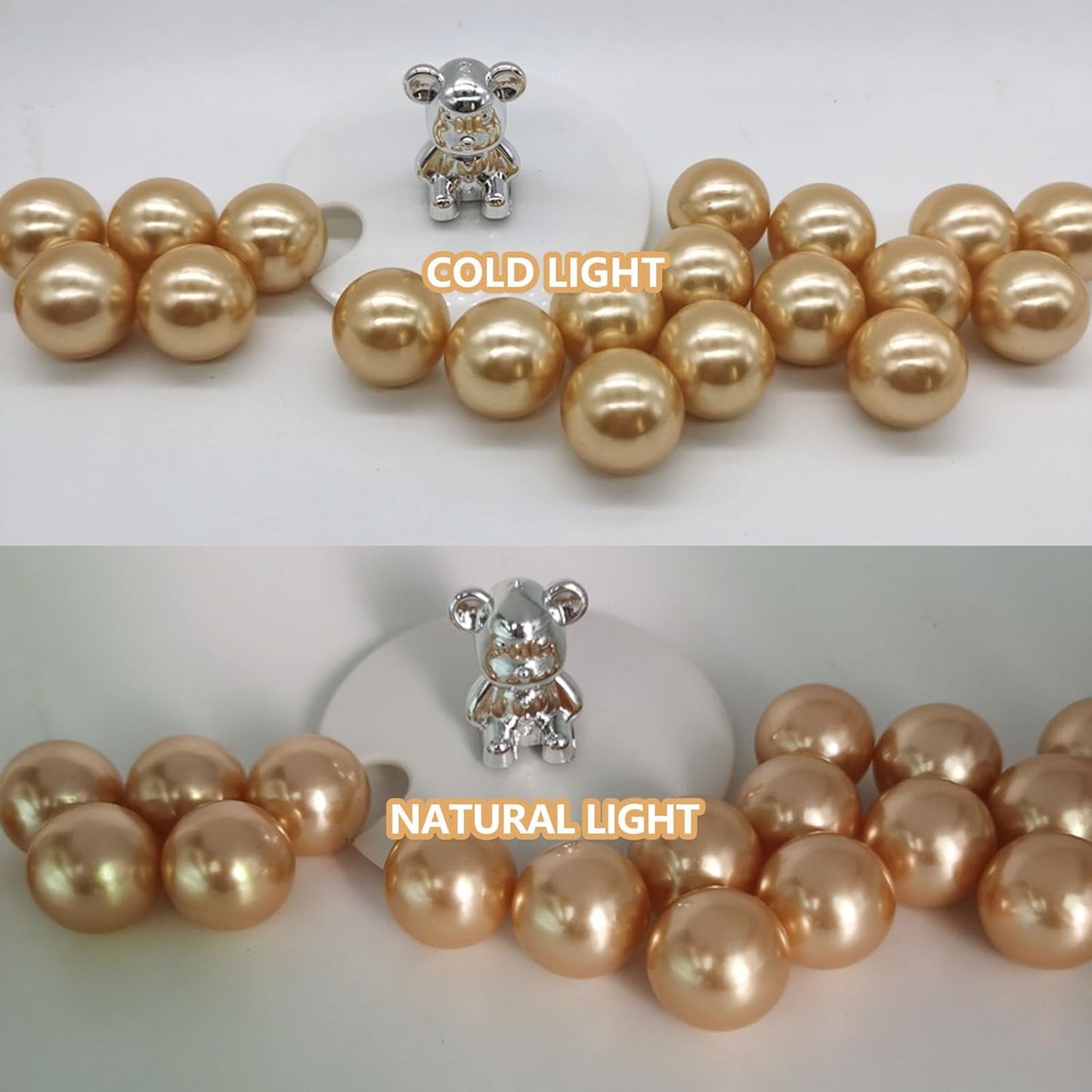 100PCS Light Brown Faux Pearls Beads for Centerpiece Vases, Vase Filler Faux Pearls, No Holes Filler Beads for Party Anniversary Birthday Wedding Table Decor, 14/20/30mm