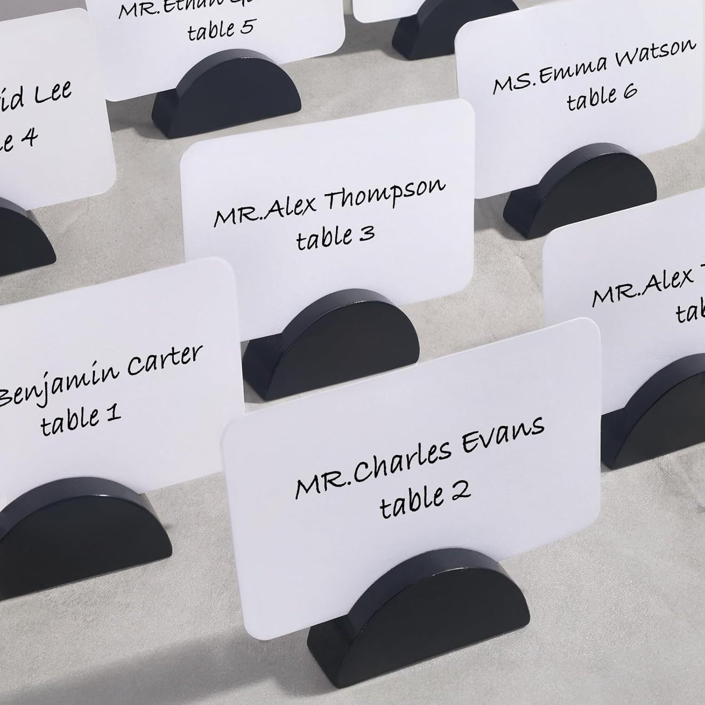 UNIQOOO 10 Set 2" Arch Black Birch Wood Stand with Cards |1.2mm Slot, for Name Cards, Place Card Holder, Photo Display Stand | for Event Decor, Retail Shop, Cafe Restaurant Menu, Business Card, Name Tag