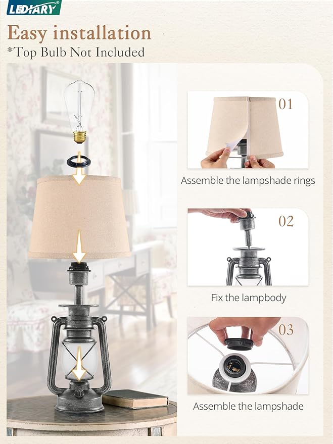 LEDIARY 18.72" Sliver LED Lantern Flickering Flame Table Lamps - Image 6