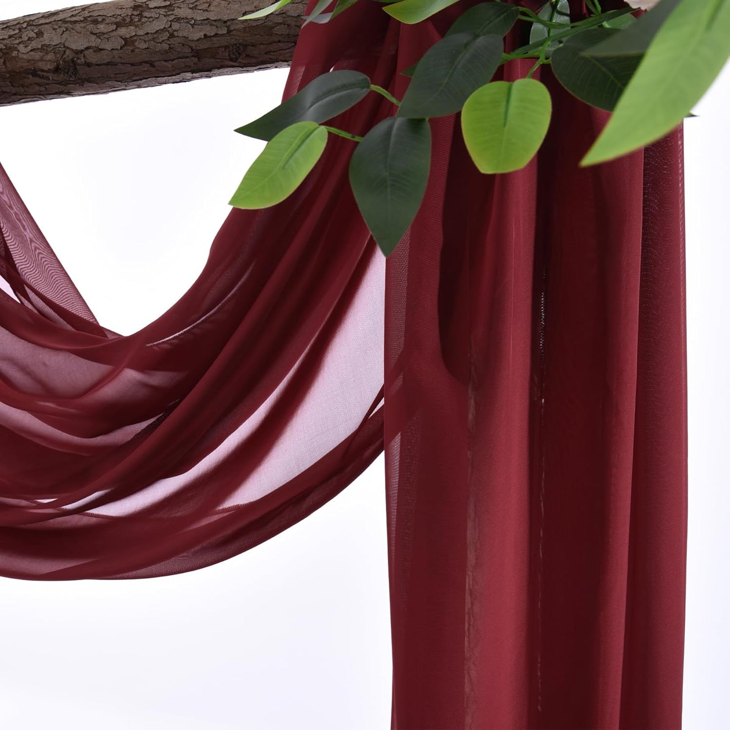 Wedding Arch Draping Fabric, 2 Panels 18FT Burgundy Sheer Backdrop Curtain Chiffon Fabric Drapery Sheer Voile Scarf Draping Panels for Wedding Archway Ceremony Curtain Valance Party Decoration