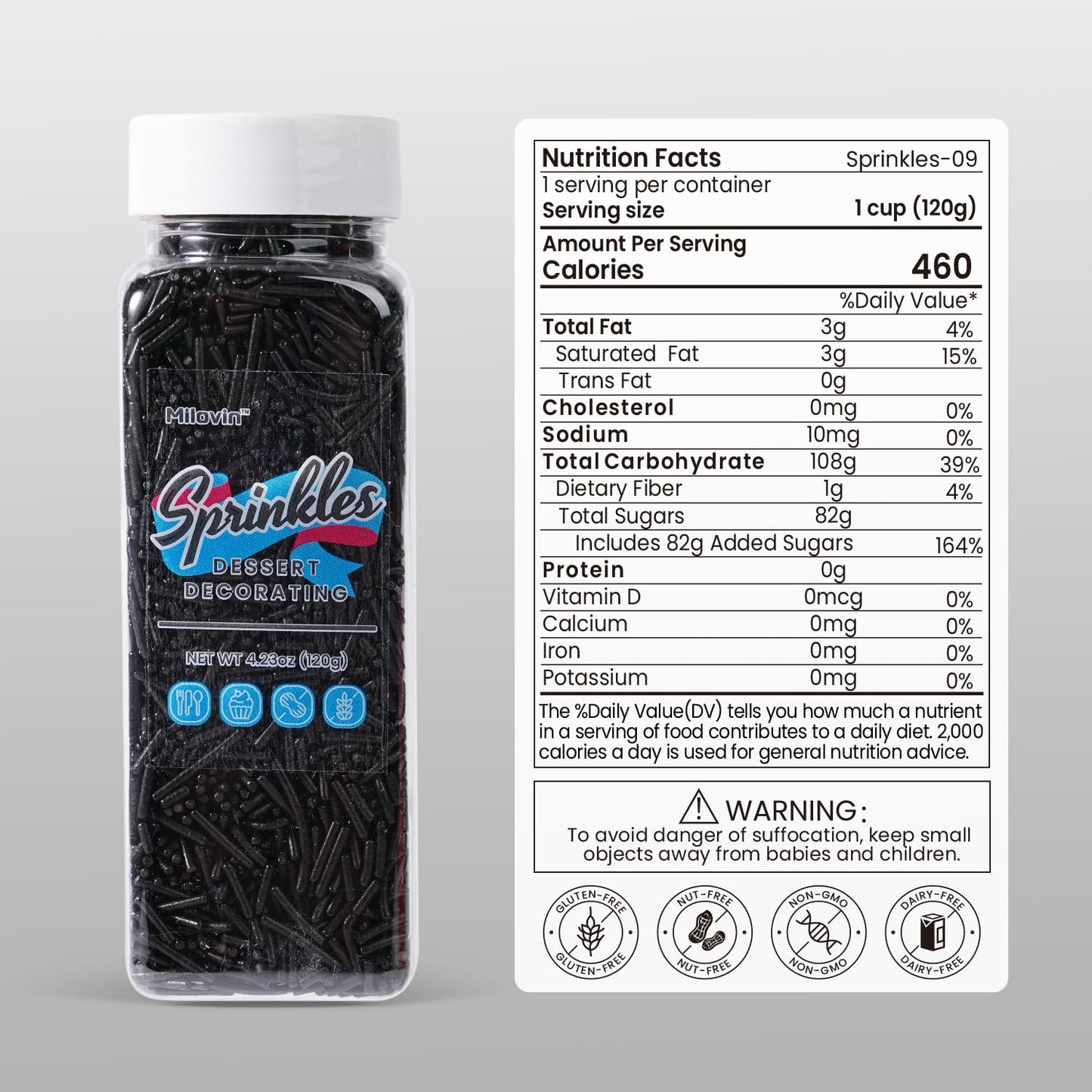 Edible Black Sprinkles, Jimmies Sprinkle, Black Sprinkles for Baking, Cake, Cupcake, Cookies, Donut, Perfect for Halloween(120g/4.23oz)