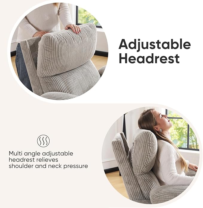 Swivel Rocker Recliner with Adjustable Armrests, Rocking Nursery Chair with - Image 8